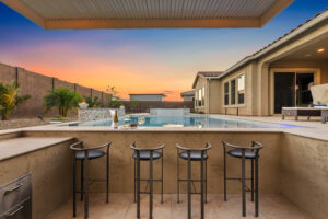 sunken entertainment area pool side bar.