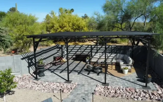 Pergola installation and outdoor living space designs.