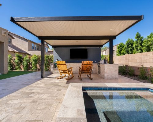 backyard remodel with spa, pergola, outdoor bbq and media wall in gilbert az.